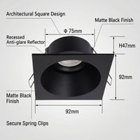 Ceiling Spotlights with Die-Cast Aluminum Square Shape, Adjustable Angle 90x90mm Face Housing, Single Downlight Frame, Recessed Ceiling Lighting
