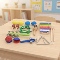 10 Pieces Wooden Music Percussion Toy Wooden Percussion Set Portable Tambourine for Young Children