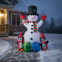 Outdoor Inflatable Snowman with Penguins Festive Christmas Inflatable Snowman Oversized Holiday Display Long-Lasting for Garden