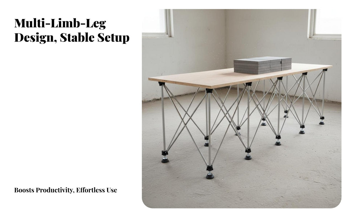 Foldable Radiating Leg Table Base Foldable Radiating Leg Workbench Stand Folding Design Portable Work Table Legs for Woodworkers, DIY Enthusiasts