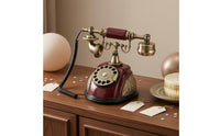 Mahogany Finish Message Recorder Phone Gold-Tone Hardware Vintage Rotary Telephone Metal Accents Decorative Filigree Telephone