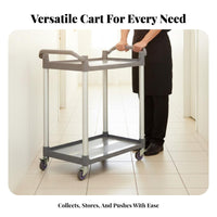Multi-Functional Plastic Rolling Service Cart 360° Swivel Casters Restaurant Bussing Cart Large Capacity Rolling Service Trolley Long-Lasting for Professionals, Janitorial Personnel, Warehouse Workers