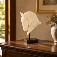 Horse Head Sculpture Imitation-Jade Horse Head Statue Translucent Sculpture with Base for Home Decor Enthusiasts, Art Collectors, Office, Entryway