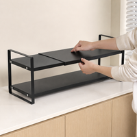 Kitchen Rack Extendable Shelf Carbon Steel 35-65cm Extendable Steel Rack Under Sink Storage Modern Minimalist