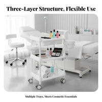 Rolling Cosmetic Cart Multi-Tier Storage 3-Tier Salon Trolley Spa Instrument Trolley Silent 360° Wheels Esthetician Rolling Cart