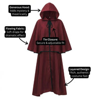 Hooded Cloak Maxi Cape, Fancy Dress Costume Halloween, Hooded Cloak Maxi Polyester, Fancy Dress Costume for Party Goers