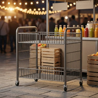 Folding Utility Cart with Wheels Foldable Two Tier Rolling Cart Space Saving for Vendors, Snack Counters