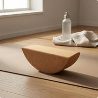 Flat Top Half-Moon Mind-Body Practice Incline Rounded Underside Curved Cork Block Natural Wood Color Crescent Mind-Body Practice Block Ergonomic Shape for Stretching