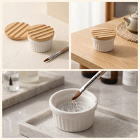 Ceramic Brush Washer with Steel Mesh Ribbed Brush Cleaning Cup with Lid Space-Saving for Painting