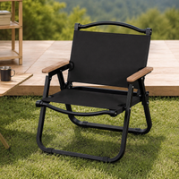 Outdoor Carbon Steel Folding Chair and Table Set, Portable Picnic Camping Beach Chair with Armrests, Kermit Style