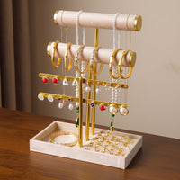 Three-Tier Jewelry Display Stand Tabletop Jewelry Organizer with Tray Gold-Tone Earring Holder Tangleuntangled for Women, Teens, Vanity, Dresser, Bedroom