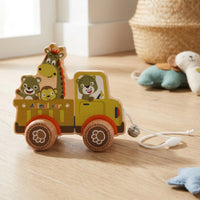 Wooden Toy Car Toddler Pull Along Toy Motor Skill Development Coordination Pretend Play Four Wheels Wooden Pull-Along Car for Early Learning