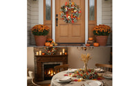 Maple Leaf Wreath Faux Wreath with Pumpkins Indoor Realistic for Entryway, Thanksgiving