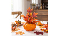 Pumpkin with Faux Leaves Harvest Fake Pumpkins Compact Decoration for Thanksgiving