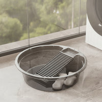 Laundry Basin with Washboard Integrated Laundry Washboard Basin Washbasin Plastic Tub Round for Bathroom, Dorm Room