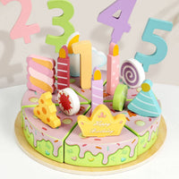 Pastel Wooden Birthday Cake Toy Learning Birthday Cake Play Food Set Safe Sturdy for Preschool