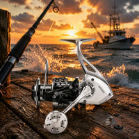 6000 Series Reel Silver and Black Metal Rotating Fishing Reel Compact