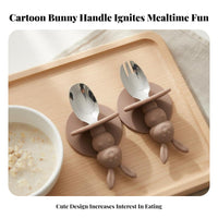 Bunny Infant Utensil Set Stainless Steel Infant Fork and Spoon Cute Design Bunny Training Utensil Set Feeding Utensils