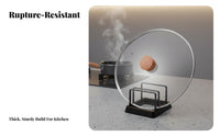 Heat-Resistant Glass Lid High Temperature Resistant Heat-Resistant Glass Pan Cover Anti-Scald Handle Transparent Cooking Lid with Wood Knob