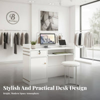 Small Checkout Counter Sturdy Construction Salon Reception Desk Spacious Workspace Front Desk with Storage for Receptionists, Boutique, Lobby