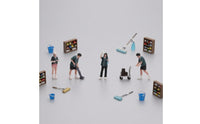4 Pieces Miniature Convenience Store 3D Scene Printed 1:64 Scale Figures Hand-Painted Resin Figures with Rolling Cart for Model Collectors