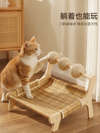 Rattan Lounger Cat Bed with Mat, Indoor Use, Breathable, for All Seasons