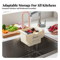 Easy Installation Hanging Sink Basket Multi-Functional Faucet Hanging Strainer Basket Push-Button Release Kitchen Sink Drain Strainer Hands-Effortless Emptying