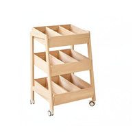 Movable with 360-Degree Wheels 3-Tier Rolling Bin Shelf Rounded Corners Toy Organizer Child-Safe Design Storage Rack Large Capacity for Toddlers, Parents, Playroom, Nursery, Kindergarten, Living Room