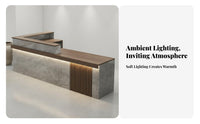 Modern Corner Front Desk Sturdy Construction L-Shaped Reception Desk Multi-Level Design Cashier Stand for Receptionists, Workplaces, Salons