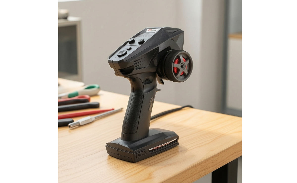 Replacement RC Transmitter with Steering Wheel Dual-Rate Adjustment Pistol Grip Transmitter Ergonomic Pistol Grip Controller Textured for Hobbyists, Racing Practice, Bench Setup