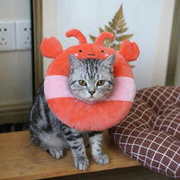 Cat Donut Textile Cat Neck Cone with Cartoon Pattern, Nylon Cat Head Cover and Cat Cone with Drawstring for Post Surgery Stop Licking