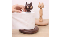Wooden Feline Paper Towel Holder Tabletop Wooden Tissue Holder Engraved Details