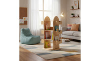 Solid Wood Rotating Bookshelf Space Saving Kids Book Organizer Multifunctional 360 Degree Book Shelving Unit Large Capacity for Students, Toddlers, Living Room, Kindergarten, Playroom