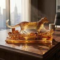 Leaping Cat Ornament Honey-Hued Animal Statue Modern Decor for Office