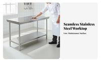 Rust Resistant Commercial Kitchen Prep Table Easy to Clean Commercial Food Prep Table Solid Tabletop Heavy Duty Metal Workbench Stable Design for Restaurant Team, Home Cooks, Homeowners, Catering, Workshop, Garage