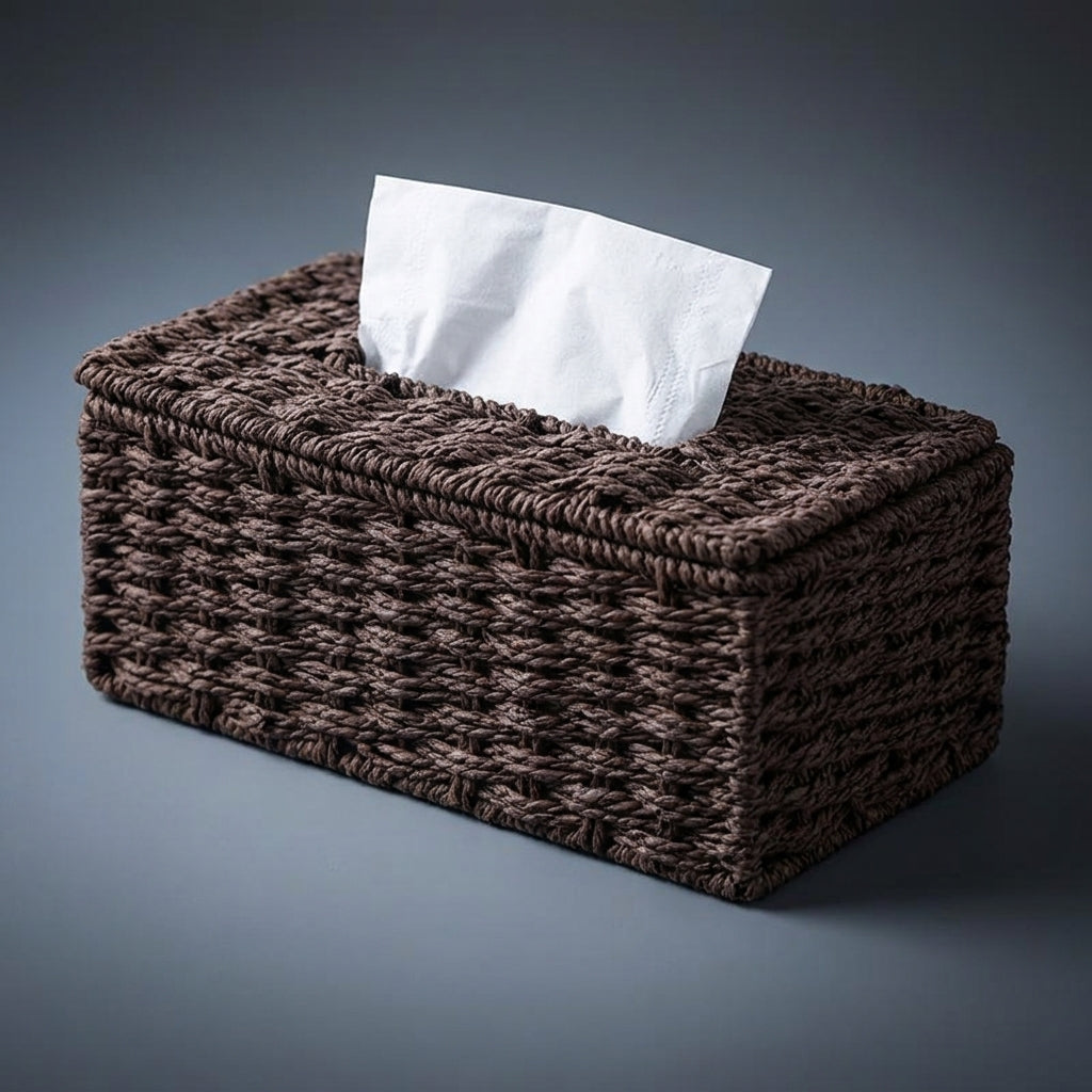Tissue Box for Bedroom Decor and Farmhouse Decor, Rectangular Tissue Holder and Paper Holder, Rustic Handmade Woven Design with Tight Braid