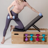 Wooden Exercise Bench Storage Shelf Adjustable Bench Handle Openings Fitness Equipment