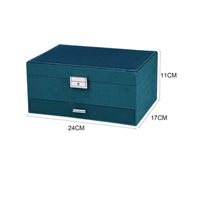 Divided Compartments Velvet Jewelry Box Hinged Lid Jewelry Box with Drawer Metal Latch Display Case Green