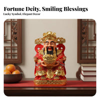 Brings Good Luck Chinese God of Wealth Statue Smiling Face Wealth Deity Figurine Hand-Painted Resin God of Fortune Statue Ideal Gift for Business Owners, Shopkeepers, Homeowners, Office, Living Room, Shop, Entranceway