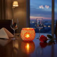 Mosaic Glass Candle Holder Romantic Atmosphere Colorful Mosaic Candle Jar Great Gift Idea Snowflake Pattern Votive for Candlelight Dinner, Restaurant
