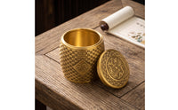 Copper Alloy Tea Tin Canister with Lid Gold-Toned Storage Container Easy to Clean Container for Shelf, Office