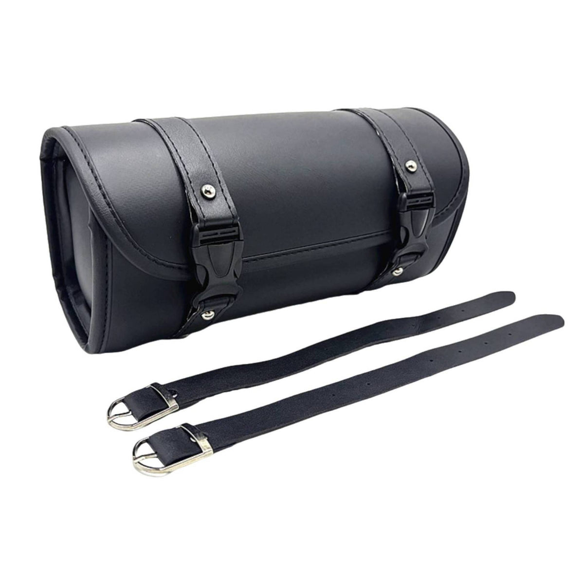 Waterproof Motorcycle Hanging Bag Leather-Look Roll-Top Motorcycle Bag No-Hole Mount Buckle Straps
