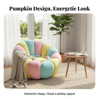 360° rotate Pumpkin-Shaped Armchair Plush Comfort Pumpkin-Shaped Seat with Footstool Soft and Breathable Single Sofa Ergonomic Design for Adults, Teens, Readers, Living Room, Balcony, Bedroom, studying corner