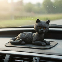 Cute Design Lying Cat Car Ornament Strong Shaking Head Cat Figurine Easy to Install for Home Decor, Office Desk