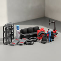 12 Pieces Miniature Repair Shop Set Realistic 1:64 Scale Garage Set Display Scene Props for Hobbyists, Photo Scenes