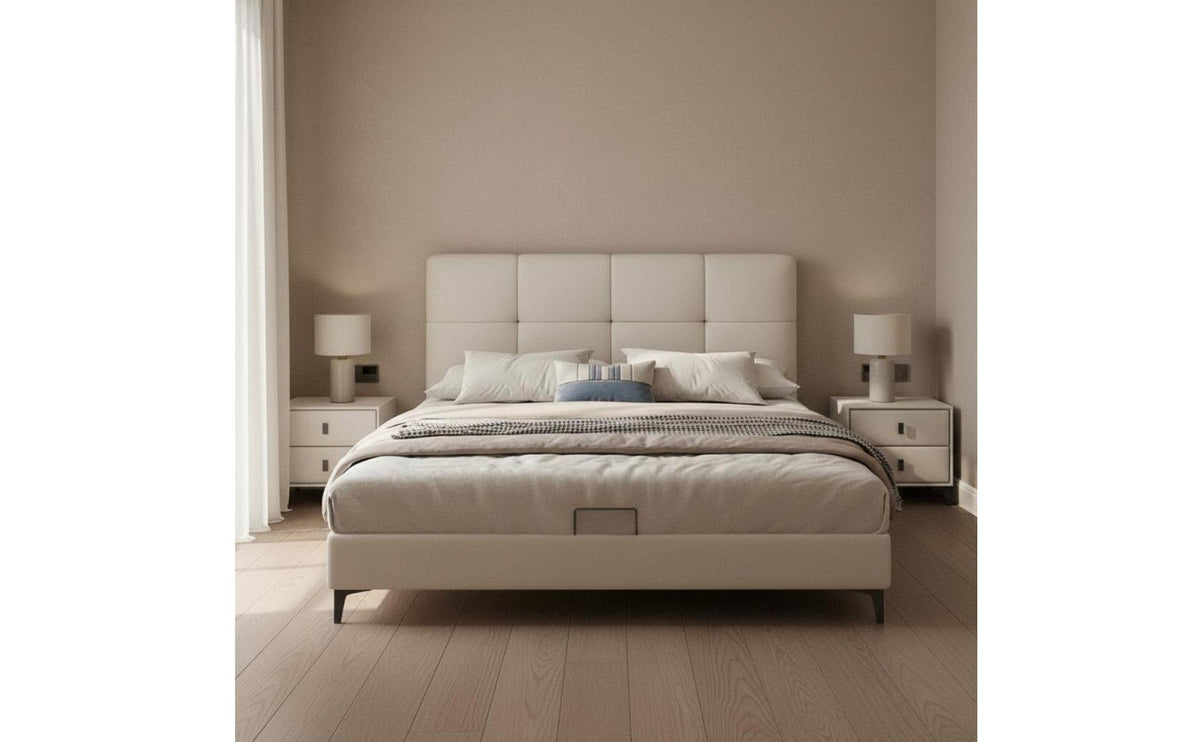 Modern Leather Bed Frame Light Luxury Minimalist Double Bed Sturdy Slat Support for Couples, Small Apartment, Guest Room