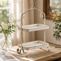Two-Tier Tray Stand Distressed Tiered Tray Stand Rustic for Decorators, , Entryway