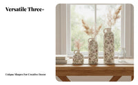 3 Pieces Ceramic Vase Set Textured Finish Set of 3 Decorative Vases Crackle Glaze Vintage Design Flower Vase for Living Room