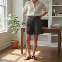 Women's High-Waisted Linen Blend Casual Loose Straight Shorts