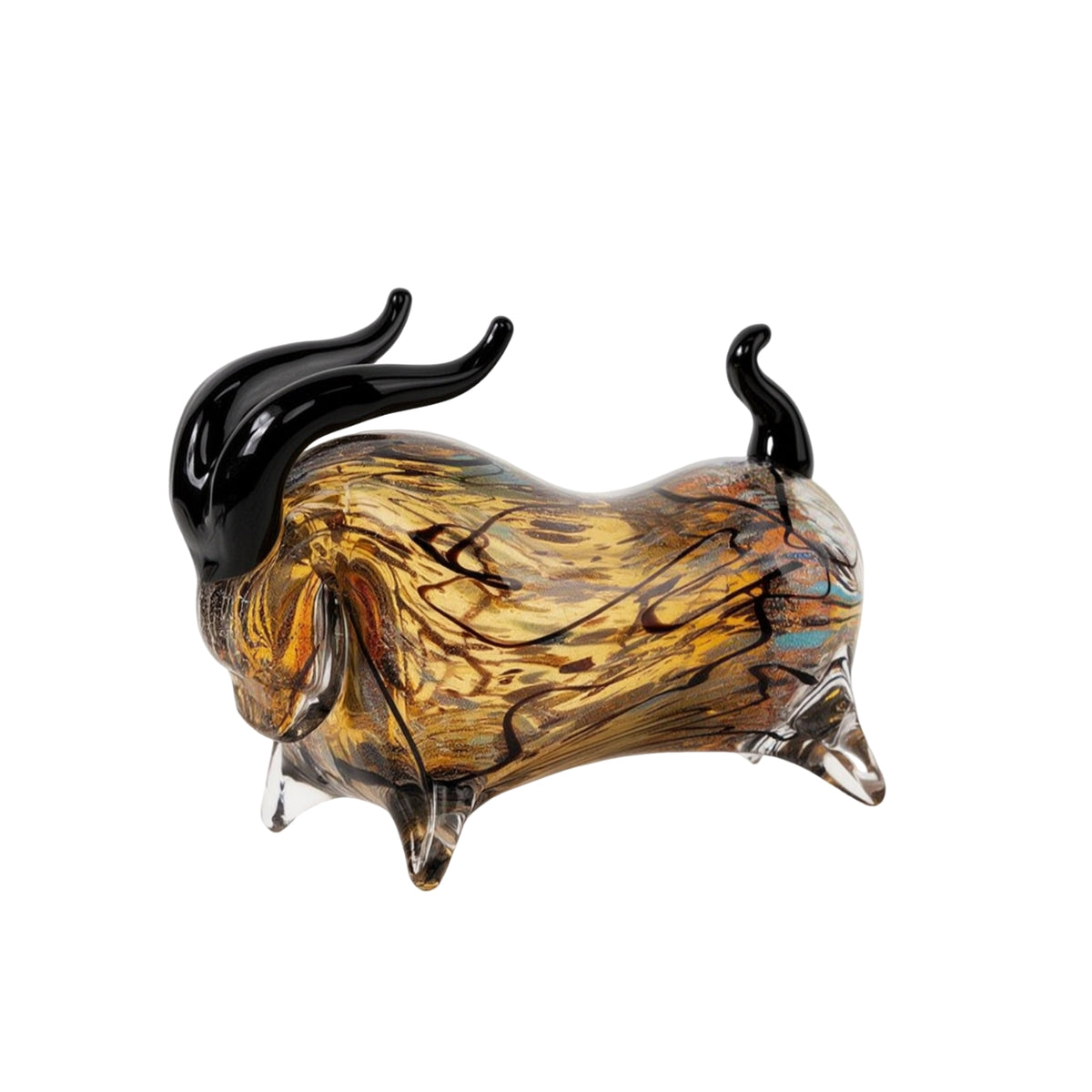 Glass Bovine Tabletop Bull Ornament Artistic Sculpture for Office, Bookshelf